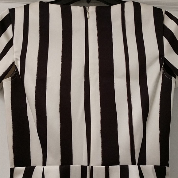 Topshop Dress Faux Leather Detail Split Short Sleeve Black White Stripe sz Small - Picture 6 of 12